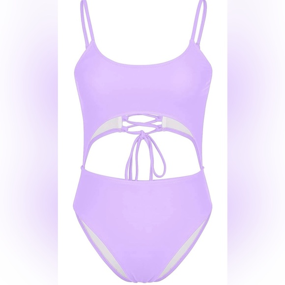 NWT Meyeeka Scoop Neck Cut Out Front Lace Up Back High Cut Monokini One Piece - Picture 4 of 9